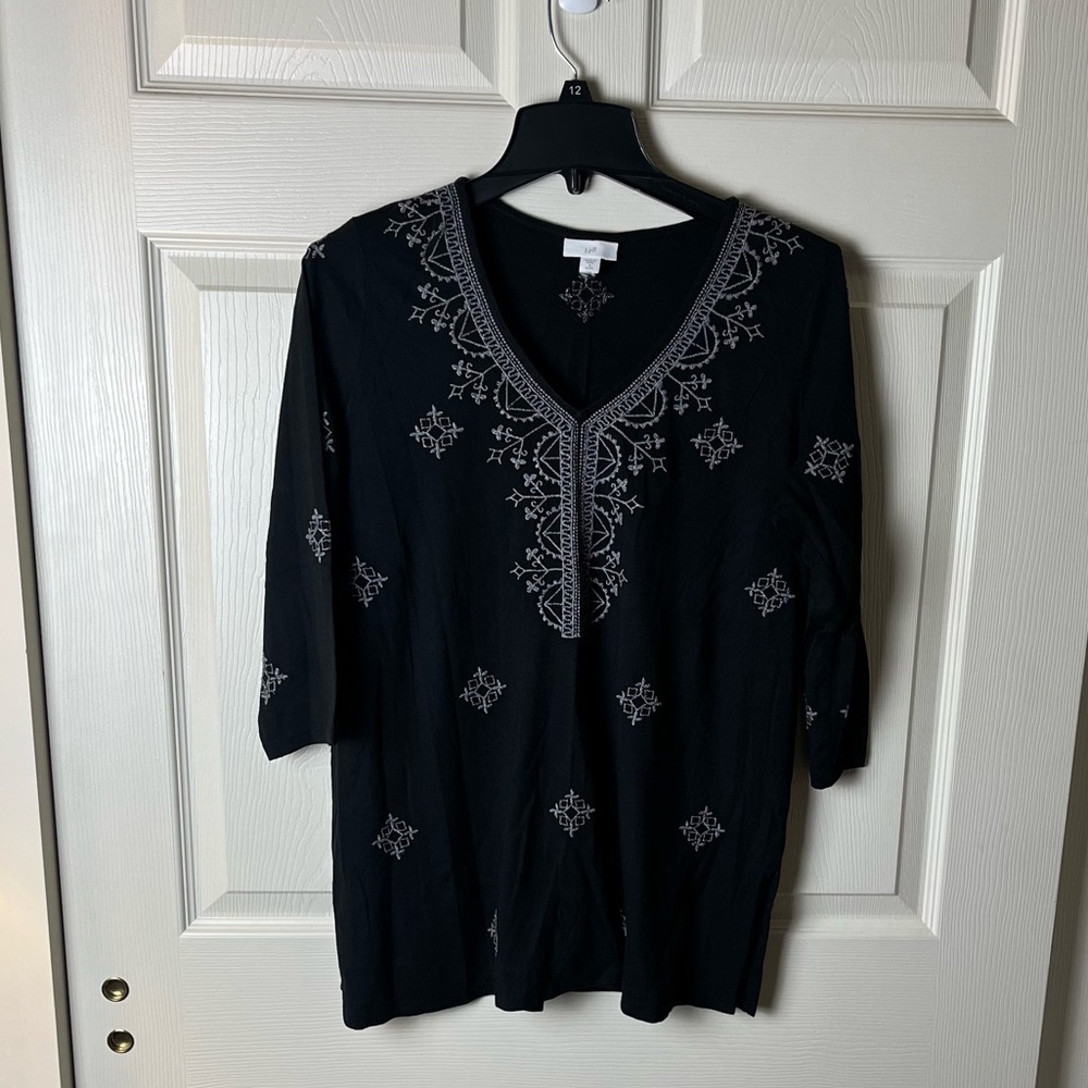 J. Jill Black V-Neck Embroidered Tunic